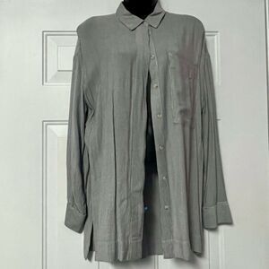 Urban Outfitters BDG Navy White Stripe Button Up Long Sleeve Split Hem Tunic M